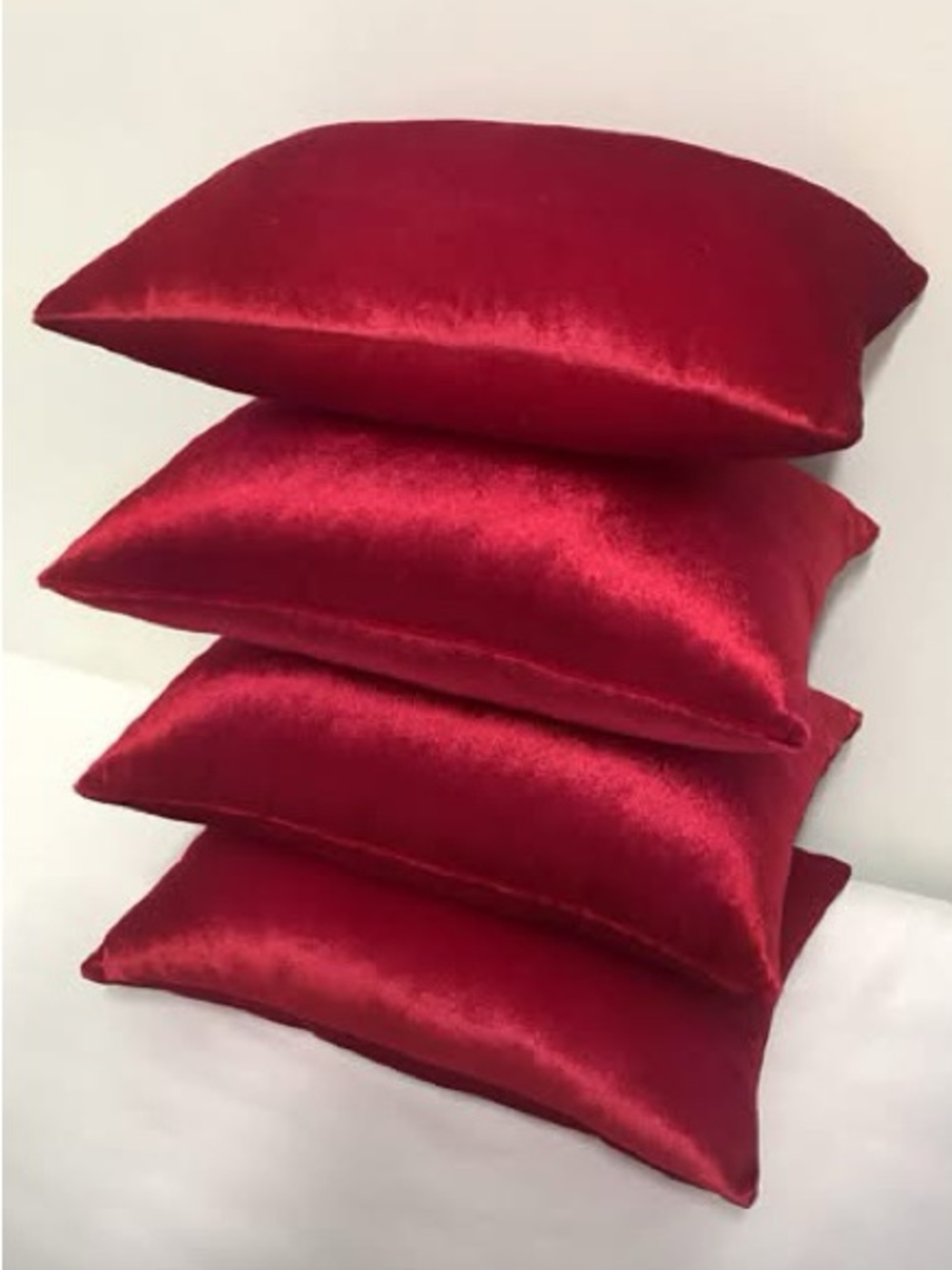 Four (4) Dark Red Velvet Pillow 16x12 inches each. New. Soft